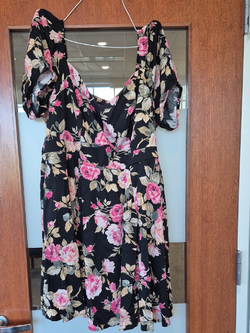 torrid Black Mini Dress with Pink Rose Floral Print